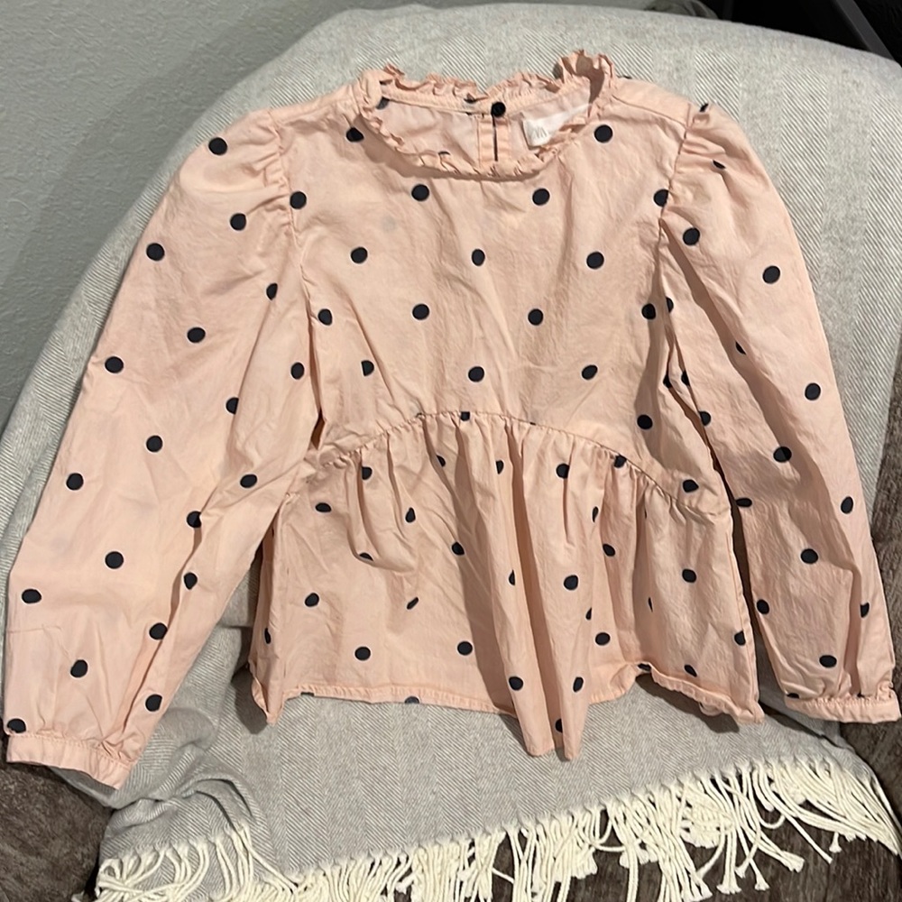 Zara girls size 7 pink with black polka dots